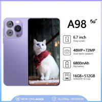 โทรศัพท์มือถือ A98 Smartphone โทรศัพท์สำหรับเล่นเกม 4G/5G 6.7inch+HD Screen โทรศัพท์มือถือ รองรับ2ซิม โทรศัพท์สมา แรม16GB รอม512GB โทรศัพท์ถูกๆ Android13.0 มือถือ Face Unlock