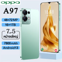 โทรศัพท์มือถือ OPPQ A97สมาร์ทโฟน Smartphone 4G/5G AMOLED เต็มหน้าจอ 7.5-inch รองรับแอปธนาคาร มีเมนูภาษาไทย กล้อง HD ปลดล็อคด้วยใบหน้า ระบบนำทาง GPS ใส่ได้สองซิม รองรับทุกซิมการ์ดในไทย โทรศัพท์บางๆ หน่วยความจําขนาดใหญ่ มือถือราคาถูก